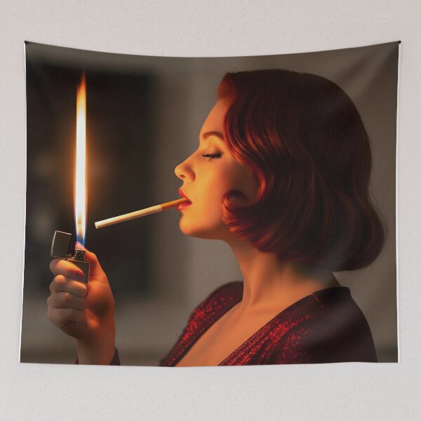 Item preview, Vintage Femme Fatale Lighting Cigarette Dramatic Portrait. designed and sold by Spark2Seduction.