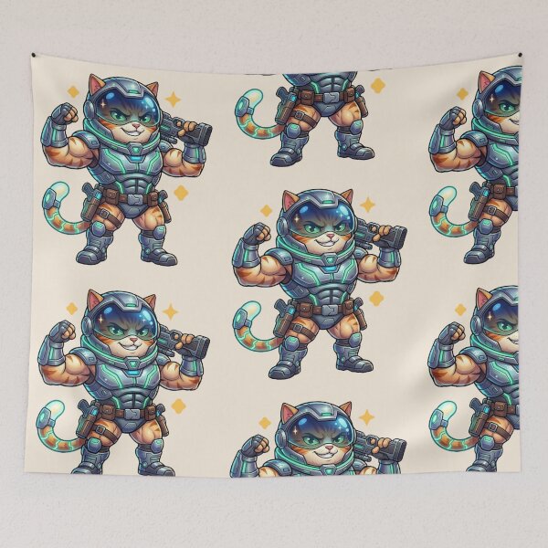Item preview, Buff Space Cat Mercenary | Funny Muscular Cat Gamer Meme | Space Warrior Animal Sticker designed and sold by VectorJoy.