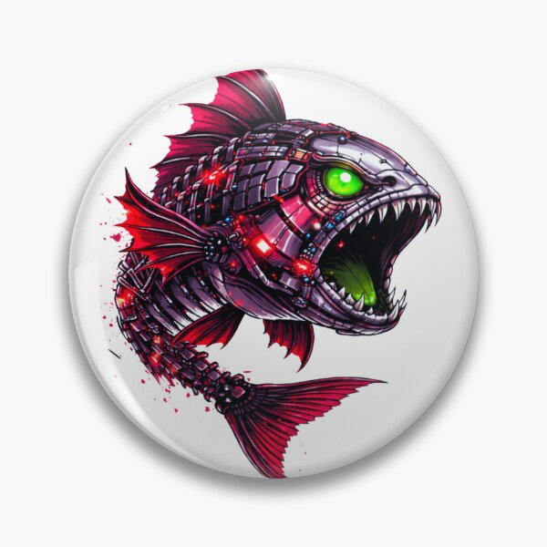 Item preview, Cyberpunk Glitch Fish – Red Piranha with Neon Green Eye designed and sold by unglaublichGut.