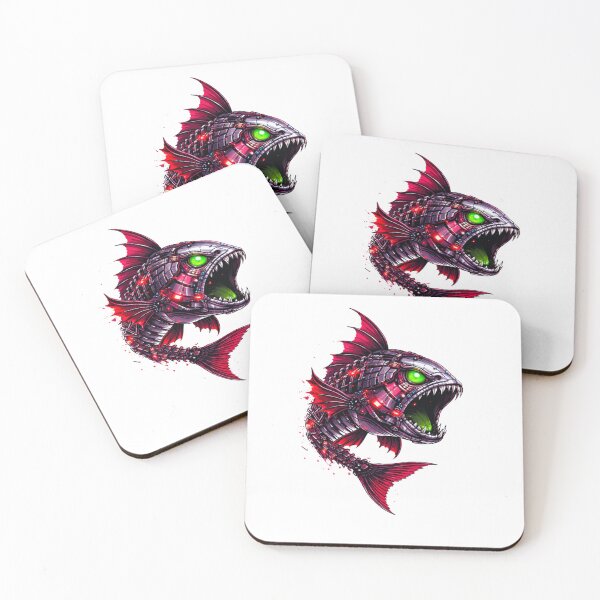 Item preview, Cyberpunk Glitch Fish – Red Piranha with Neon Green Eye designed and sold by unglaublichGut.
