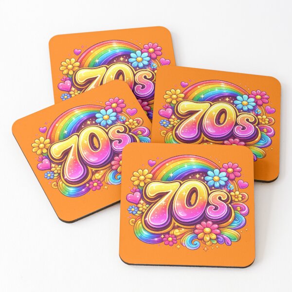 Item preview, Colourful Seventies Rainbow Floral Retro Typography Design designed and sold by ArtComixHaven.