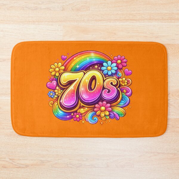 Item preview, Colourful Seventies Rainbow Floral Retro Typography Design designed and sold by ArtComixHaven.