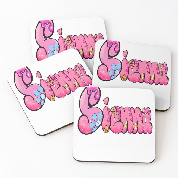Item preview, Sienna name personalized in cute pink bubble letters with flowers designed and sold by Artonmytee.