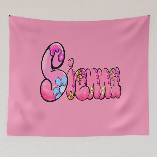 Item preview, Sienna name personalized in cute pink bubble letters with flowers designed and sold by Artonmytee.