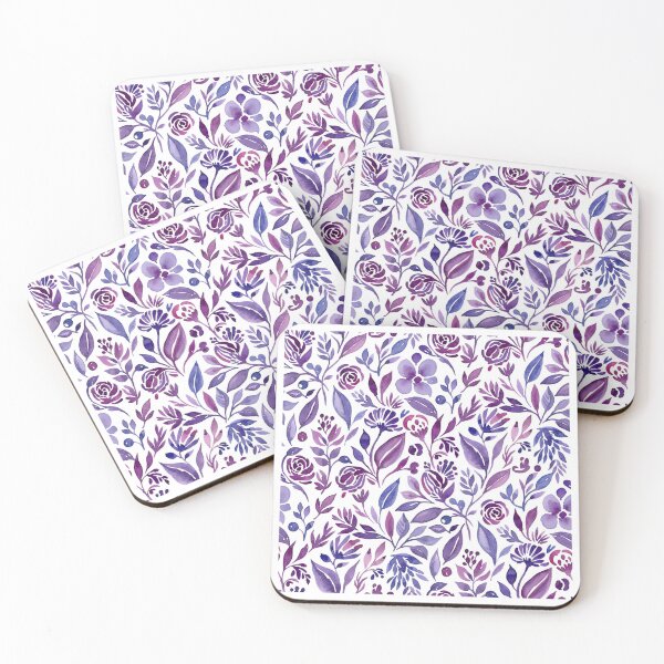 Item preview, Watercolor Botanical Pattern with Purple Flowers and Leaves designed and sold by silviaol.