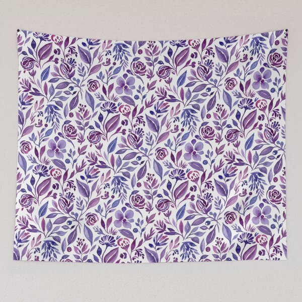 Item preview, Watercolor Botanical Pattern with Purple Flowers and Leaves designed and sold by silviaol.