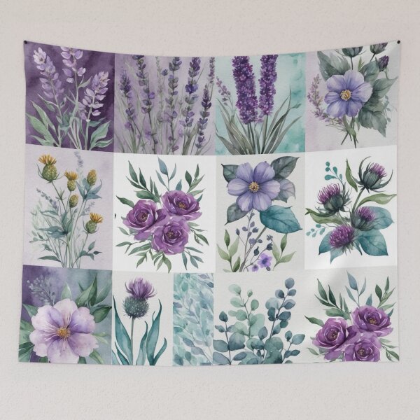 Item preview, Estampado de flores silvestres en acuarela morado y turquesa | Elegante diseño floral botánico | Estética de jardín cottagecore designed and sold by NoviaRobert.