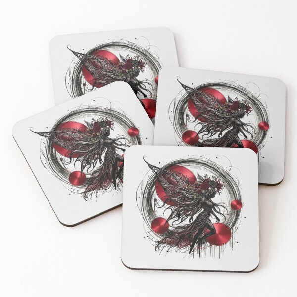 Item preview, Gothic Fairy Dark Fantasy Art – Mythical Woman with Spiderweb Wings, Skull and Black Red Roses Helmet, Concentric Circles Background designed and sold by Good Vibes .