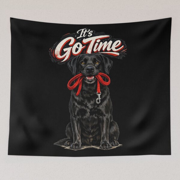 Item preview, Black Labrador Retriever "It’s Go Time" Dog Design – Funny Dog Lover Graphic with Leash designed and sold by 486DesignCo.