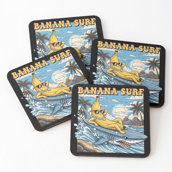 Item preview, Banana Surf - Chilling Banana Riding a Shark, Retro Beach Art designed and sold by Roland Art Store.
