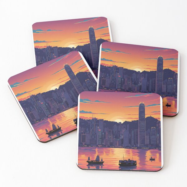 Item preview, Hong Kong Harbor at Sunset Cinematic Illustration designed and sold by HeyHas.