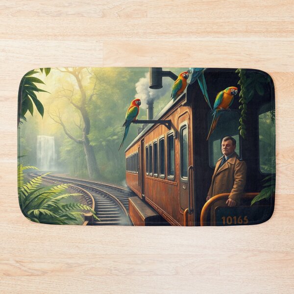 Item preview,  Colorful Parrots on Vintage Train – Tropical Waterfall Fantasy Art designed and sold by BeautifulVirtues.