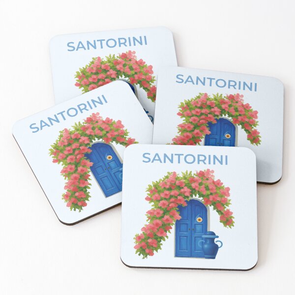 Item preview, Santorini Blue Door Pink Flowers Greek Souvenir designed and sold by Inkworksbyshery.