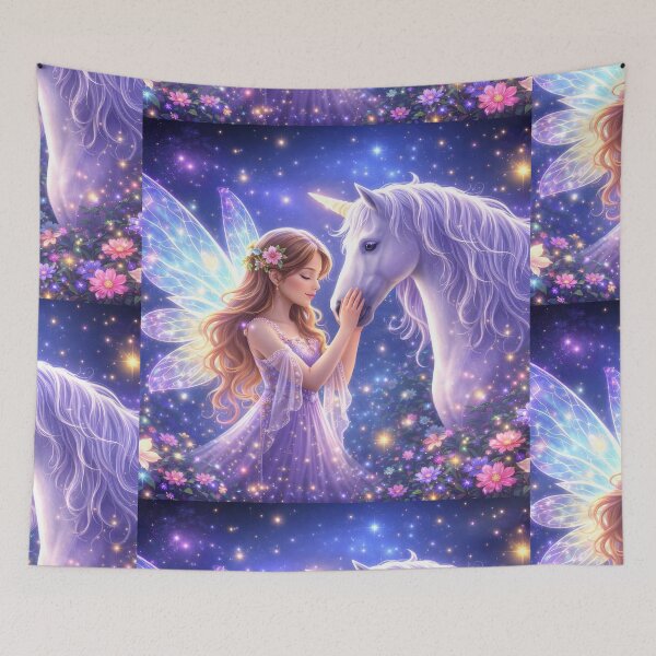 Item preview, Fantasy Fairy and Unicorn Night Sky Magical Dream Wall Art designed and sold by Teenidesign .