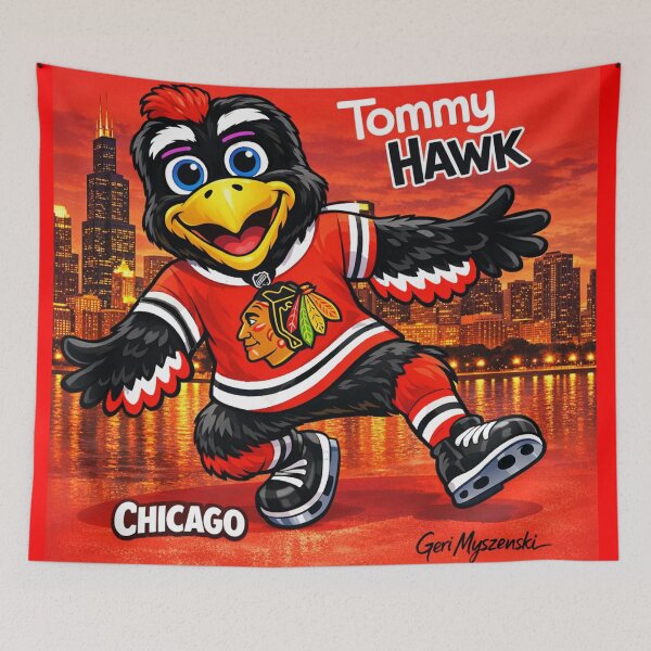 Item preview, Tommy Hawk Chicago Blackhawks Hockey Skyline  designed and sold by The Art Queen Of Michigan .