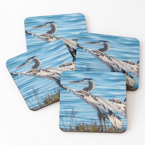 Item preview, Great Blue Heron with Wings Spread by Water | Wildlife Bird Photography designed and sold by TheHikersEye.