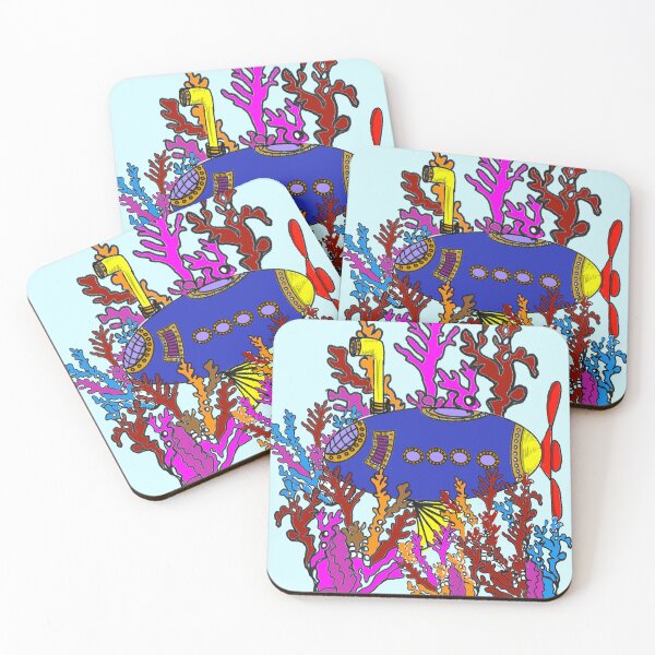 Item preview, whimsical steampunk submarine colourful underwater ocean scene in a coral reef designed and sold by empressbat merch.