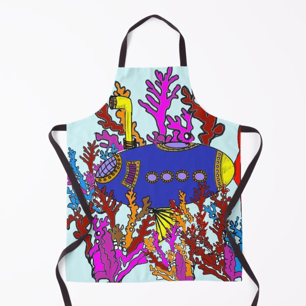 Item preview, whimsical steampunk submarine colourful underwater ocean scene in a coral reef designed and sold by empressbat merch.
