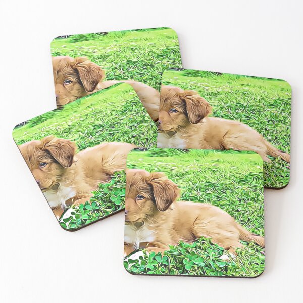 Item preview, A charming Tolly puppy resting in a lush green clover field. designed and sold by ZoroDesign.