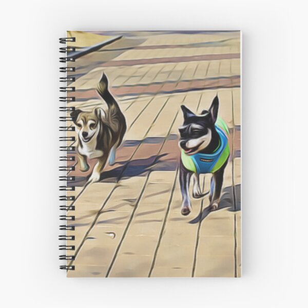 Aperçu de l'œuvre Deux chiens joyeux courent ensemble sur un chemin pavé. créée et vendue par ZoroDesign.