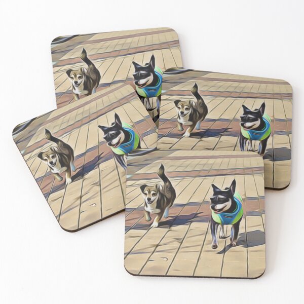 Item preview, Two happy dogs running together on a paved path. designed and sold by ZoroDesign.