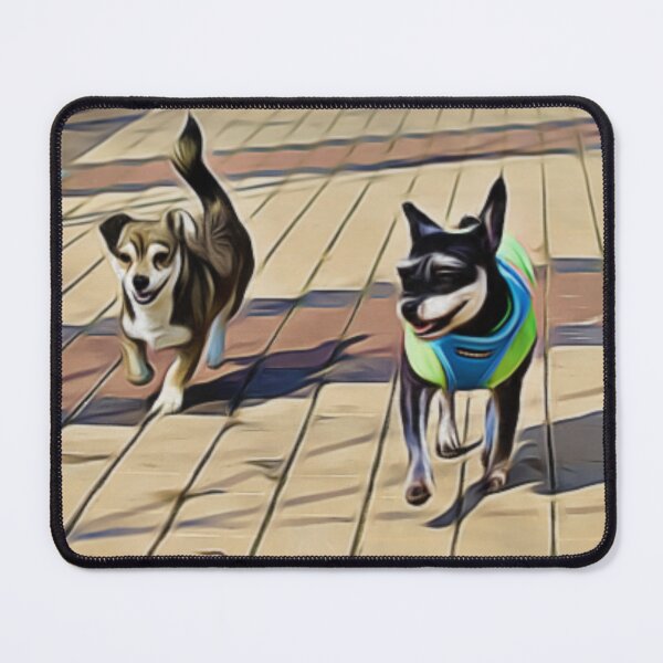 Item preview, Two happy dogs running together on a paved path. designed and sold by ZoroDesign.