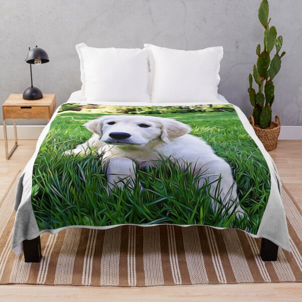 Item preview, A cute Golden Retriever puppy lying in a field of tall green grass. designed and sold by ZoroDesign.