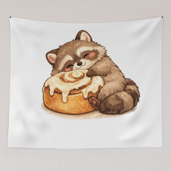 Item preview, Cute raccoon hugging a giant cinnamon roll with icing designed and sold by jgvisualarts.