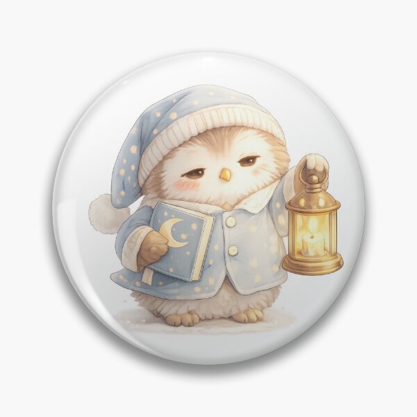 Item preview, Cute sleepy owl in blue pajamas holding a lantern and moon book designed and sold by jgvisualarts.
