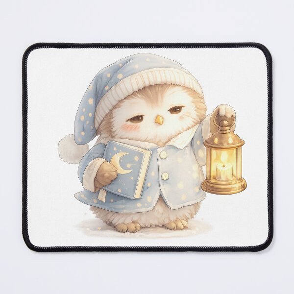 Item preview, Cute sleepy owl in blue pajamas holding a lantern and moon book designed and sold by jgvisualarts.