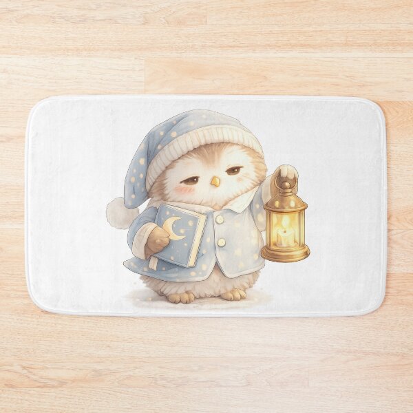 Item preview, Cute sleepy owl in blue pajamas holding a lantern and moon book designed and sold by jgvisualarts.