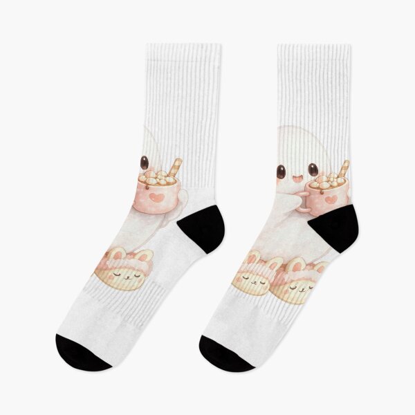 Item preview, Cute ghost holding hot cocoa in bunny slippers designed and sold by jgvisualarts.