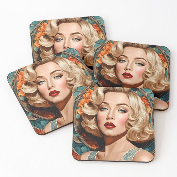 Item preview, Gloria Grahame - Oblique Ink and Floral #24003 - Hollywood Legend Art Nouveau Illustration designed and sold by centuryretromedia.