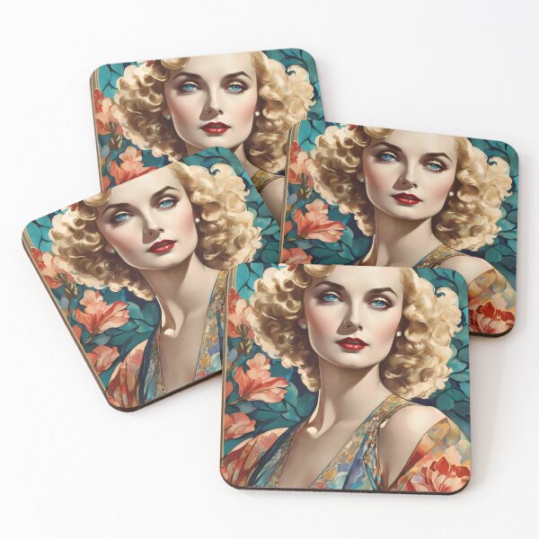 Item preview, Carole Lombard - Oblique Ink and Floral #24001 - Hollywood Legends Art Nouveau Illustration designed and sold by centuryretromedia.