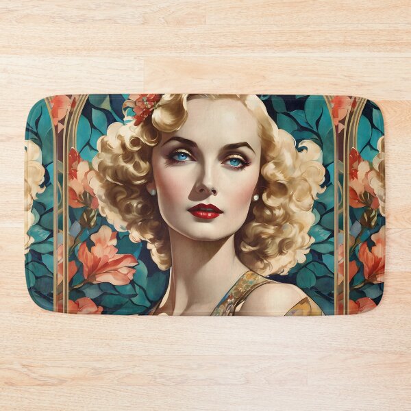 Item preview, Carole Lombard - Oblique Ink and Floral #24001 - Hollywood Legends Art Nouveau Illustration designed and sold by centuryretromedia.