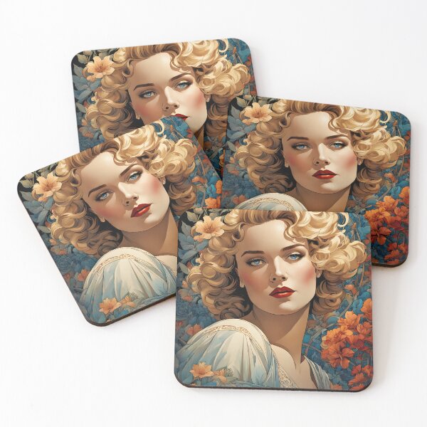 Item preview, Frances Farmer - Oblique Ink and Floral #24001 - Hollywood Legends Art Nouveau Illustration designed and sold by centuryretromedia.