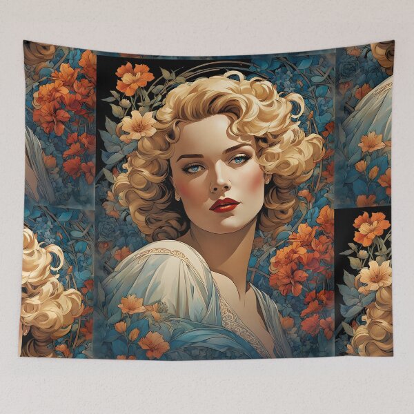 Item preview, Frances Farmer - Oblique Ink and Floral #24001 - Hollywood Legends Art Nouveau Illustration designed and sold by centuryretromedia.