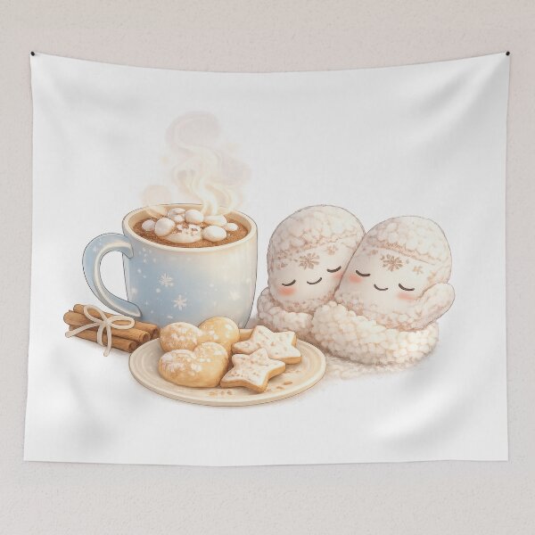 Item preview, Cute sleeping mittens beside hot cocoa and cookies designed and sold by jgvisualarts.