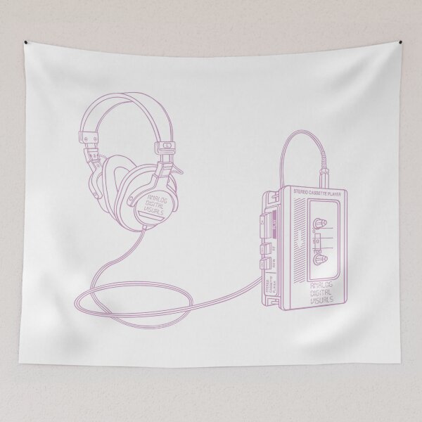 Item preview, Retro Walkman Cassette Player Graphic Tee (Pastel Violet Lines) – 80s 90s Music Nostalgia Y2K Streetwear T-Shirt designed and sold by analogdigitalvz.