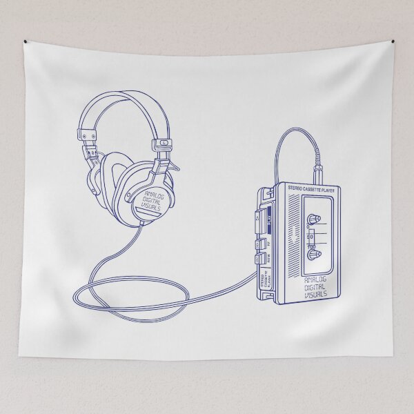 Item preview, Retro Walkman Cassette Player Graphic Tee (Cosmic Cobalt Lines) – 80s 90s Music Nostalgia Y2K Streetwear T-Shirt designed and sold by analogdigitalvz.