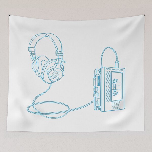Item preview, Retro Walkman Cassette Player Graphic Tee (Button Blue Lines) – 80s 90s Music Nostalgia Y2K Streetwear T-Shirt designed and sold by analogdigitalvz.