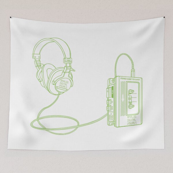 Item preview, Retro Walkman Cassette Player Graphic Tee (Yellow Green Lines) – 80s 90s Music Nostalgia Y2K Streetwear T-Shirt designed and sold by analogdigitalvz.