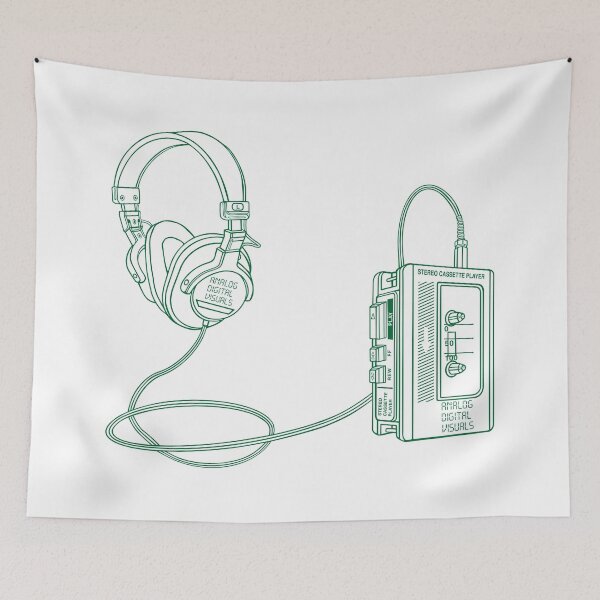 Item preview, Retro Walkman Cassette Player Graphic Tee (Cadmium Green Lines) – 80s 90s Music Nostalgia Y2K Streetwear T-Shirt designed and sold by analogdigitalvz.