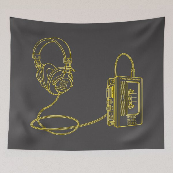 Item preview, Retro Walkman Cassette Player Graphic Tee (Vivid Yellow Lines) – 80s 90s Music Nostalgia Y2K Streetwear T-Shirt designed and sold by analogdigitalvz.