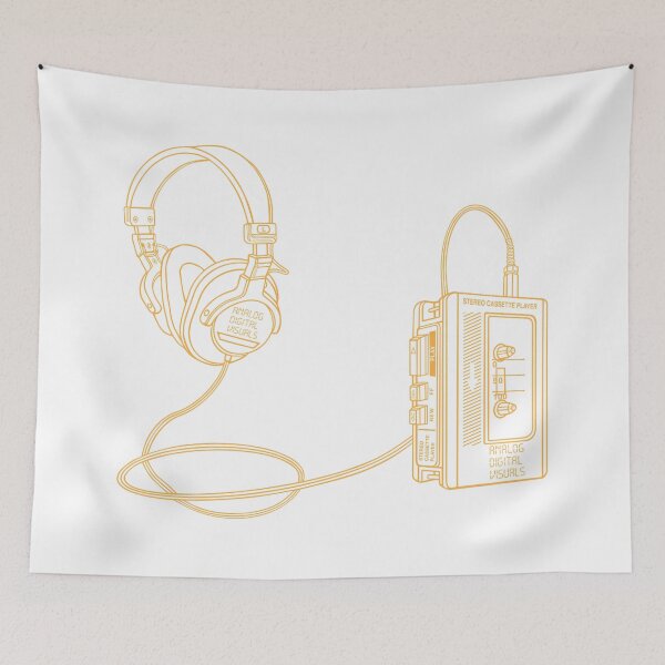 Item preview, Retro Walkman Cassette Player Graphic Tee (Yellow Orange Lines) – 80s 90s Music Nostalgia Y2K Streetwear T-Shirt designed and sold by analogdigitalvz.