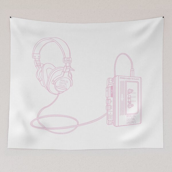 Item preview, Retro Walkman Cassette Player Graphic Tee (Light Pink Lines) – 80s 90s Music Nostalgia Y2K Streetwear T-Shirt designed and sold by analogdigitalvz.