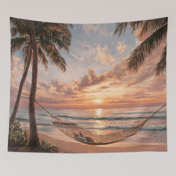 Item preview, beach hammock between two palm trees designed and sold by dcrc.