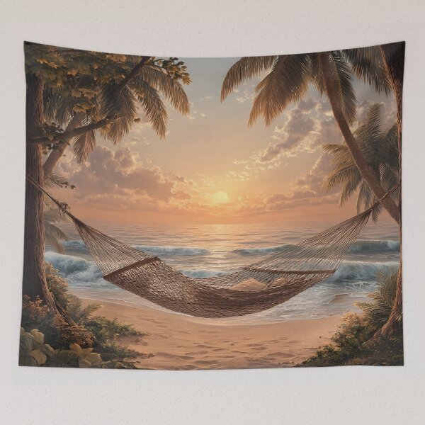 Item preview, beach hammock between two palm trees designed and sold by dcrc.