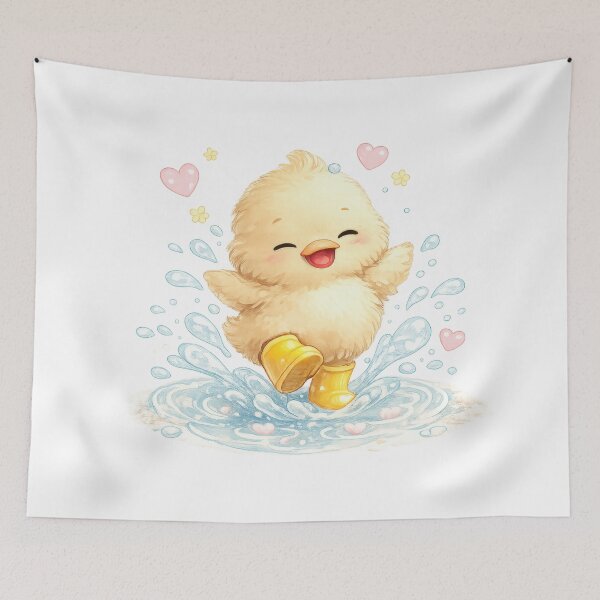 Item preview, Cute duckling splashing in a puddle with yellow rain boots designed and sold by jgvisualarts.