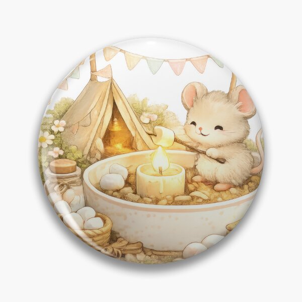 Item preview, Cute mouse roasting a marshmallow beside a candle in a teacup campsite designed and sold by jgvisualarts.